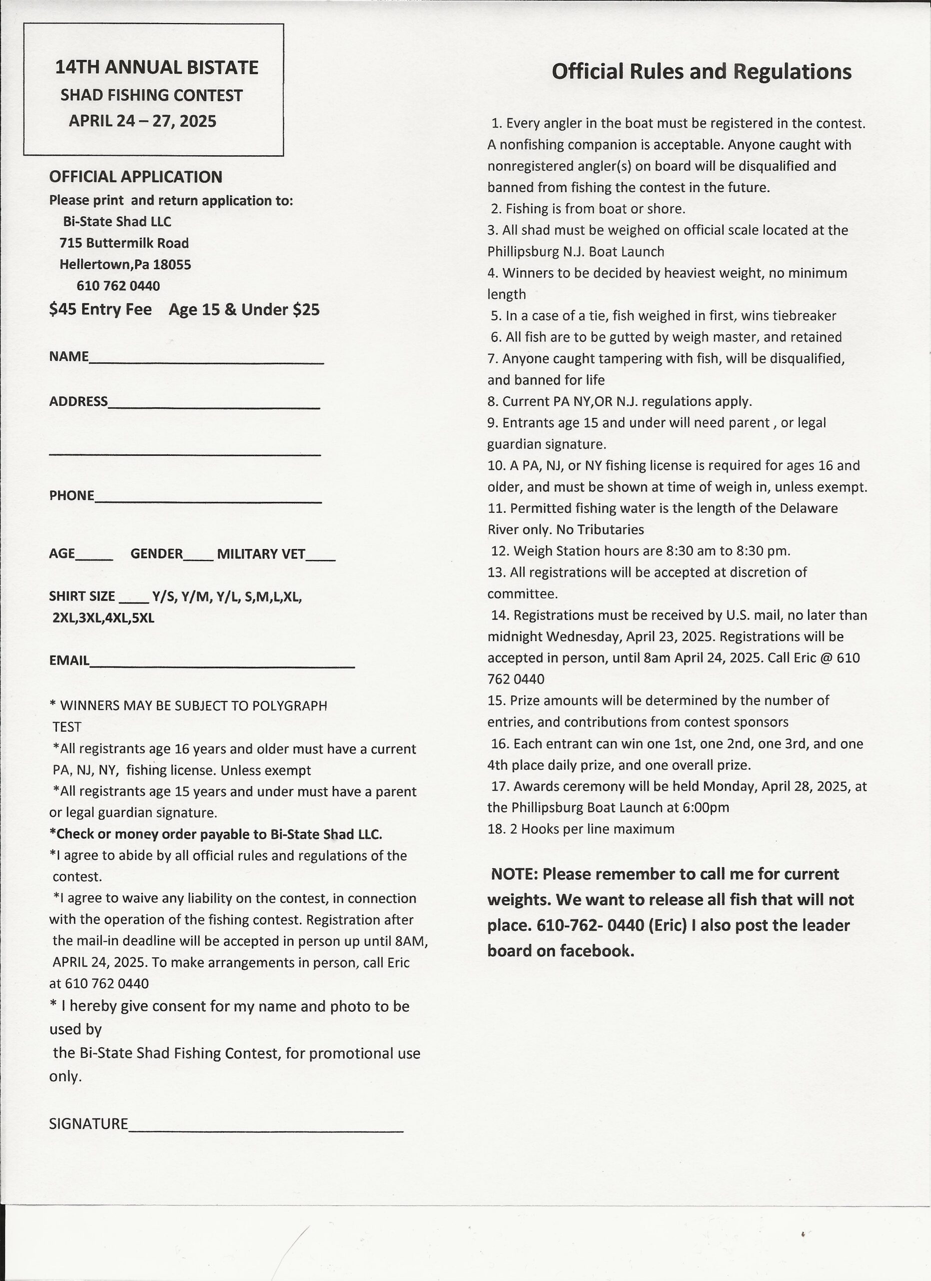 2024 Bi-State Shad Fishing Contest Application